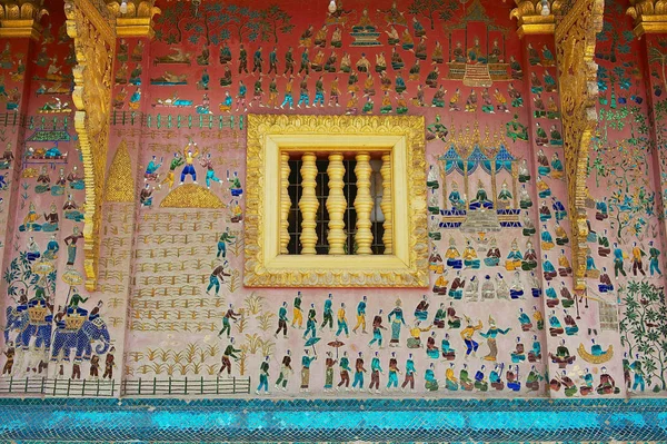 Luang Prabang Laos April 2012 Exteriör Vägg Med Vacker Mosaik — Stockfoto