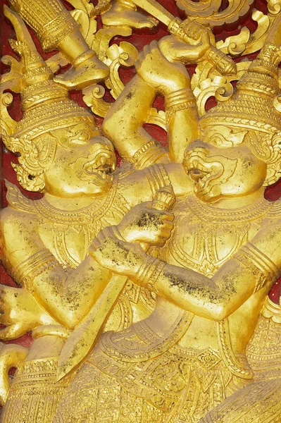 Szczegóły Dekoracji Antyczny Złoty Ścian Zewnętrznych Wat Xieng Thong Buddyjskiej — Zdjęcie stockowe