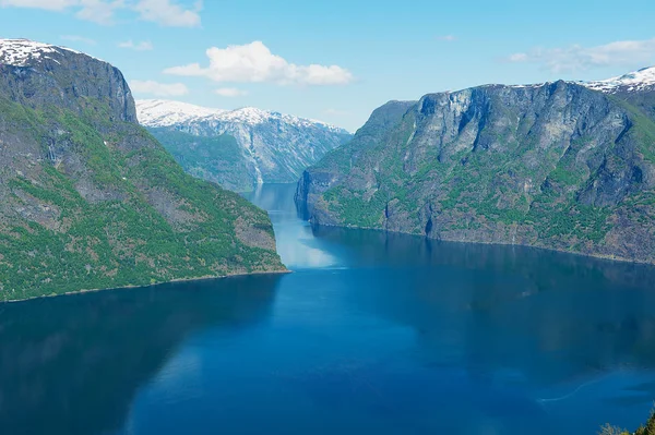 Vista Fiordo Aurlandsfjord Desde Mirador Stegastein Noruega — Foto de Stock