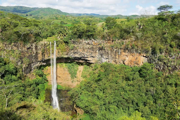 Vackra Landskap Chamarel Vattenfall Den Tropiska Djungeln Mauritius Island — Stockfoto