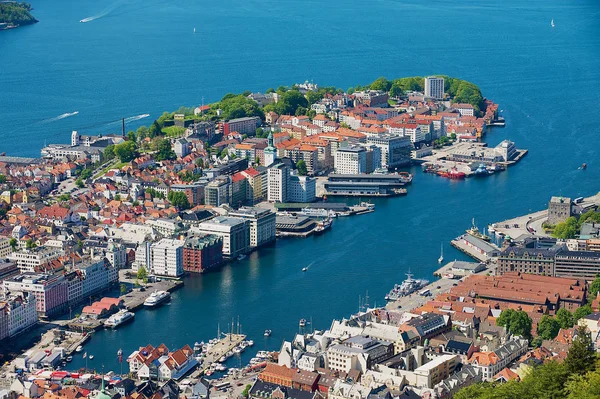 Bergen Noorwegen Juni 2010 Uitzicht Haven Historische Gebouwen Vanaf Floyen — Stockfoto