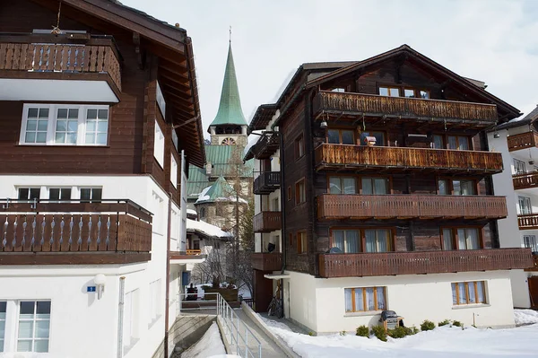 Zermatt Suisse Mars 2009 Bâtiments Traditionnels Bois Zermatt Suisse Zermatt — Photo