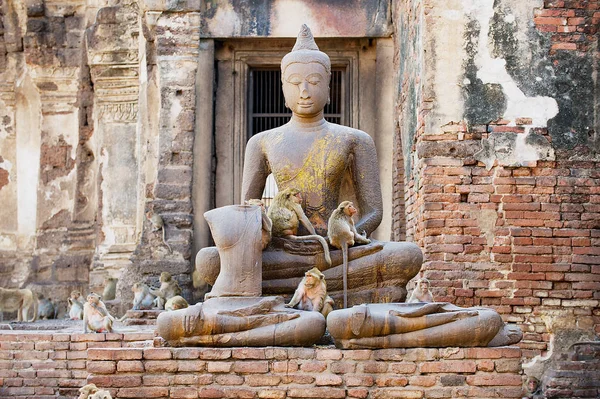 Statuia Lui Buddha Ruinele Lui Prang Sam Yot Inițial Altar — Fotografie, imagine de stoc