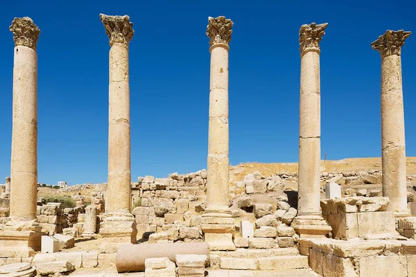 Ruinas Calle Colonnade Antigua Ciudad Romana Gerasa Actual Jerash Jordania — Foto de Stock