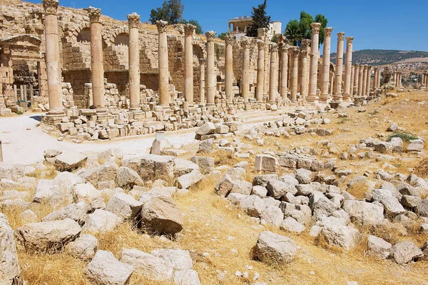 Oszlopsor Utcán Ősi Római Város Gerasa Modern Jerash Jordánia Romjai — Stock Fotó