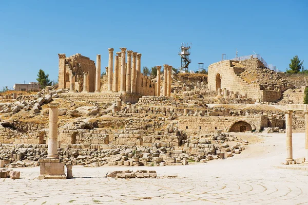 Rovine Del Tempio Zeus Nell Antica Città Romana Gerasa Moderno — Foto Stock