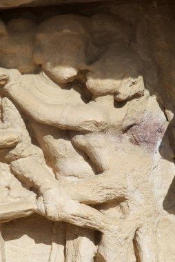 Khajuraho Madhya Pradesh, Hindistan Batı tapınakları Vishvanatha tapınağında erotik heykeller. UNESCO Dünya Mirası.