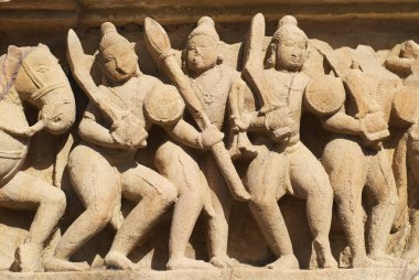 Heykeller Vishvanatha tapınağında Khajuraho Madhya Pradesh, Hindistan Batı tapınakları. UNESCO Dünya Mirası.