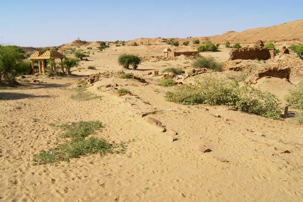 Jaisalmer Hindistan Yakınlarında Çölde Gizemli Terk Kuldhara Yerleşim Kalıntıları — Stok fotoğraf