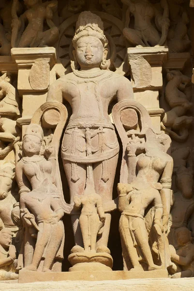 印度中央邦 Khajuraho 的西殿 Vishvanatha 寺的色情雕塑 联合国教科文组织世界遗产 — 图库照片