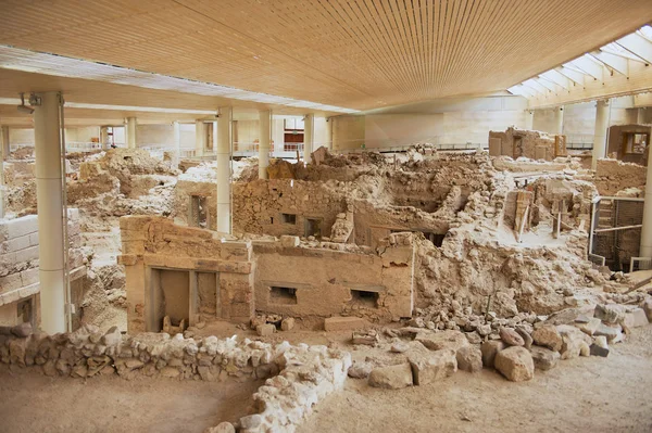 Akrotiri Greece August 2012 Ruins Ancient Buildings Minoan Bronze Age — Stock Photo, Image