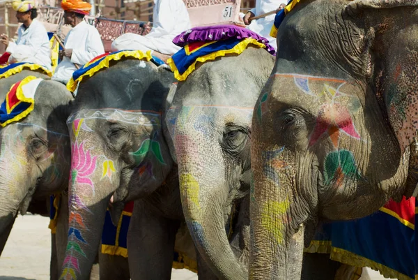 Jaipur India Marzo 2007 Los Conductores Elefantes Identificados Esperan Los — Foto de Stock
