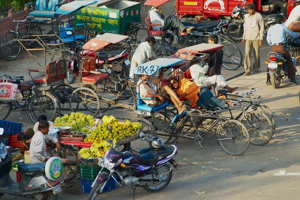 Jaipur India March 2007 View Market Street Rickshaws Waiting Passengers — Stock Photo, Image