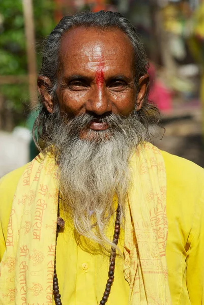Jaipur Índia Março 2007 Retrato Monge Hindu Sênior Vestindo Vestido — Fotografia de Stock