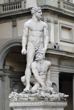 Floransa, Italya-Mart 01, 2007: Hercules ve Caco heykeli Baccio Bandinelli Piazza della Signoria Floransa, Italya.