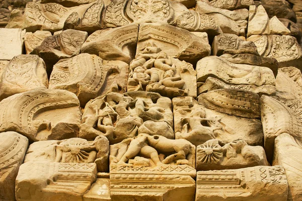 Sandsteinschnitzerei Mit Religiösen Motiven Den Ruinen Des Hindutempels Phimai Historic — Stockfoto
