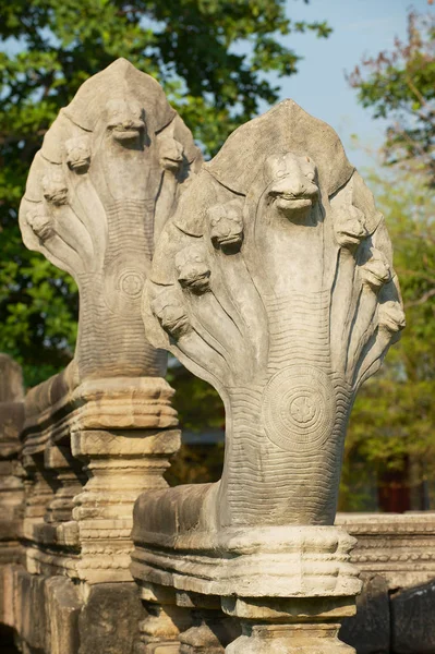 Kamień Nagas Strzegący Ruiny Hinduskiej Świątyni Phimai Historical Park Nakhon — Zdjęcie stockowe