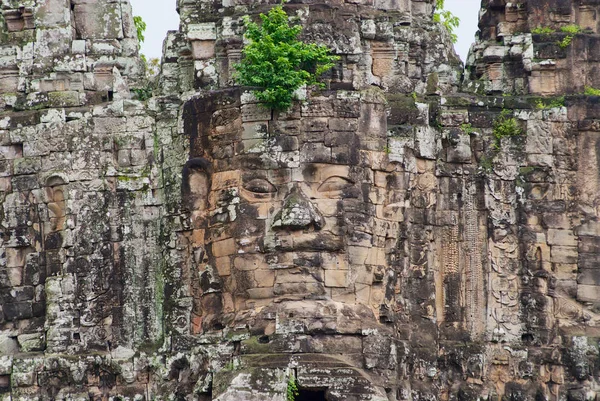 Cara tallada en piedra en la puerta sur del templo Angkor Thom en Siem Reap, Camboya . — Foto de Stock
