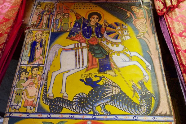 Ancienne fresque dans l'église Notre-Dame de Sion, le lieu le plus sacré pour tous les Ethiopiens orthodoxes à Aksum, Ethiopie . — Photo