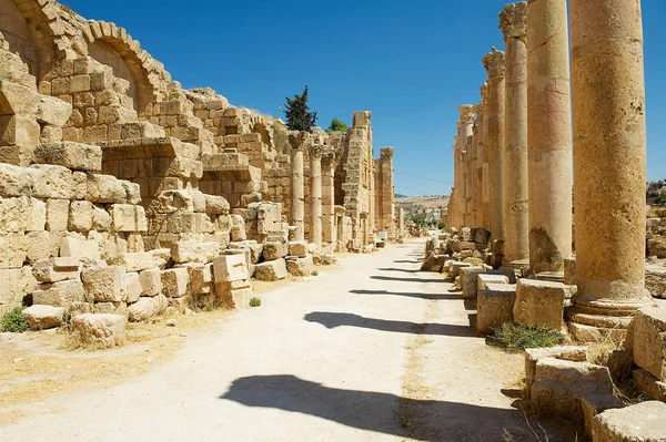 Ruinas Calle Colonnade Antigua Ciudad Romana Gerasa Actual Jerash Jordania — Foto de Stock