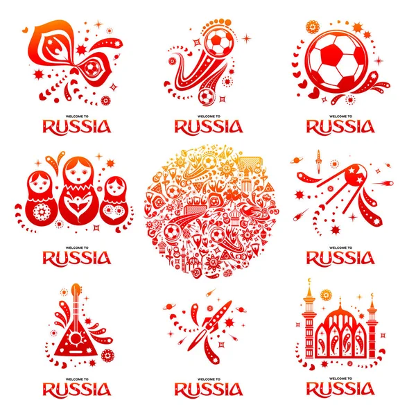 Resmi arka planı gri FIFA Dünya Kupası 2018 futbol oyuncusu. Rusya hoş geldiniz. Rusya 2018 futbol oyuncusu. Tam renkli vektör çizim düz tarzı.