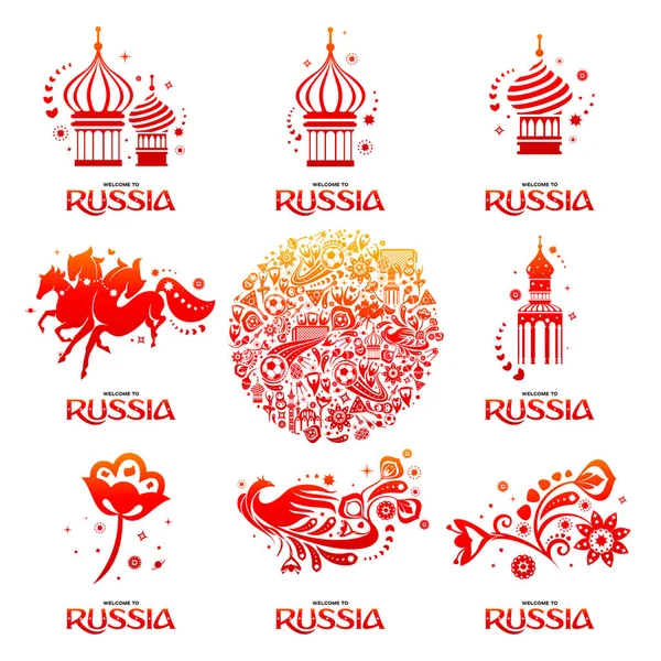 Resmi arka planı gri FIFA Dünya Kupası 2018 futbol oyuncusu. Rusya hoş geldiniz. Rusya 2018 futbol oyuncusu. Tam renkli vektör çizim düz tarzı.