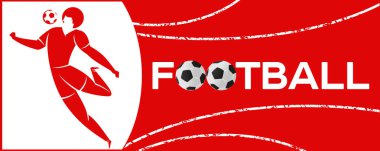 Futbolcu ile banner. Futbol ile iki top yazı. Campionship futbolcu. Aptal renk vektör çizim düz stil beyaz arka plan üzerinde izole içinde.