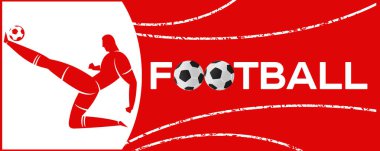 Futbolcu ile banner. Futbol ile iki top yazı. Campionship futbolcu. Aptal renk vektör çizim düz stil beyaz arka plan üzerinde izole içinde.