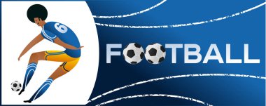 Futbolcu ile banner. Futbol ile iki top yazı. Campionship futbolcu. Aptal renk vektör çizim düz stil beyaz arka plan üzerinde izole içinde.