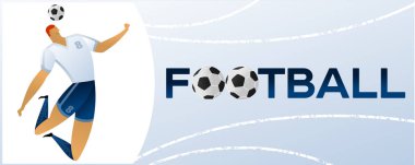 Futbolcu ile banner. Futbol ile iki top yazı. Campionship futbolcu. Aptal renk vektör çizim düz stil beyaz arka plan üzerinde izole içinde.