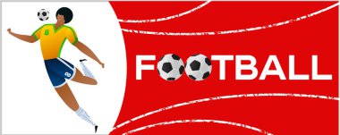 Futbolcu ile banner. Futbol ile iki top yazı. Campionship futbolcu. Aptal renk vektör çizim düz stil beyaz arka plan üzerinde izole içinde.