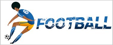 Futbolcu ile banner. Futbol ile iki top yazı. Campionship futbolcu. Aptal renk vektör çizim düz stil beyaz arka plan üzerinde izole içinde.