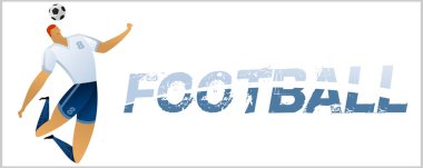 Futbolcu ile banner. Futbol ile iki top yazı. Campionship futbolcu. Aptal renk vektör çizim düz stil beyaz arka plan üzerinde izole içinde.