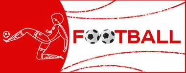 Futbolcu ile banner. Futbol ile iki top yazı. Campionship futbolcu. Aptal renk vektör çizim düz stil beyaz arka plan üzerinde izole içinde.