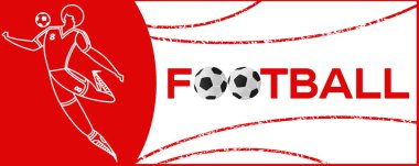 Futbolcu ile banner. Futbol ile iki top yazı. Campionship futbolcu. Aptal renk vektör çizim düz stil beyaz arka plan üzerinde izole içinde.