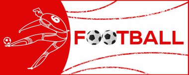 Futbolcu ile banner. Futbol ile iki top yazı. Campionship futbolcu. Aptal renk vektör çizim düz stil beyaz arka plan üzerinde izole içinde.