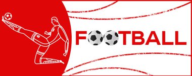 Futbolcu ile banner. Futbol ile iki top yazı. Campionship futbolcu. Aptal renk vektör çizim düz stil beyaz arka plan üzerinde izole içinde.