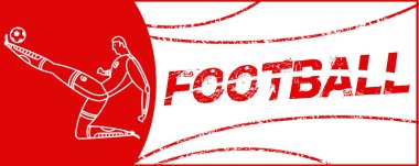 Futbolcu ile banner. Futbol ile iki top yazı. Campionship futbolcu. Aptal renk vektör çizim düz stil beyaz arka plan üzerinde izole içinde.