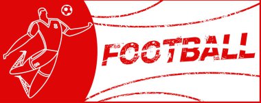 Futbolcu ile banner. Futbol ile iki top yazı. Campionship futbolcu. Aptal renk vektör çizim düz stil beyaz arka plan üzerinde izole içinde.