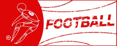 Futbolcu ile banner. Futbol ile iki top yazı. Campionship futbolcu. Aptal renk vektör çizim düz stil beyaz arka plan üzerinde izole içinde.