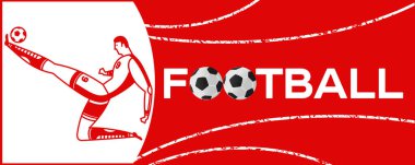 Futbolcu ile banner. Futbol ile iki top yazı. Campionship futbolcu. Aptal renk vektör çizim düz stil beyaz arka plan üzerinde izole içinde.