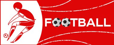 Futbolcu ile banner. Futbol ile iki top yazı. Campionship futbolcu. Aptal renk vektör çizim düz stil beyaz arka plan üzerinde izole içinde.