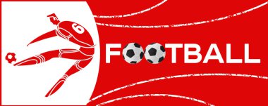 Futbolcu ile banner. Futbol ile iki top yazı. Campionship futbolcu. Aptal renk vektör çizim düz stil beyaz arka plan üzerinde izole içinde.