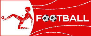 Futbolcu ile banner. Futbol ile iki top yazı. Campionship futbolcu. Aptal renk vektör çizim düz stil beyaz arka plan üzerinde izole içinde.