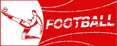 Futbolcu ile banner. Futbol ile iki top yazı. Campionship futbolcu. Aptal renk vektör çizim düz stil beyaz arka plan üzerinde izole içinde.