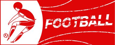 Futbolcu ile banner. Futbol ile iki top yazı. Campionship futbolcu. Aptal renk vektör çizim düz stil beyaz arka plan üzerinde izole içinde.