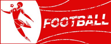 Futbolcu ile banner. Futbol ile iki top yazı. Campionship futbolcu. Aptal renk vektör çizim düz stil beyaz arka plan üzerinde izole içinde.