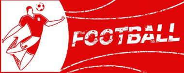 Futbolcu ile banner. Futbol ile iki top yazı. Campionship futbolcu. Aptal renk vektör çizim düz stil beyaz arka plan üzerinde izole içinde.