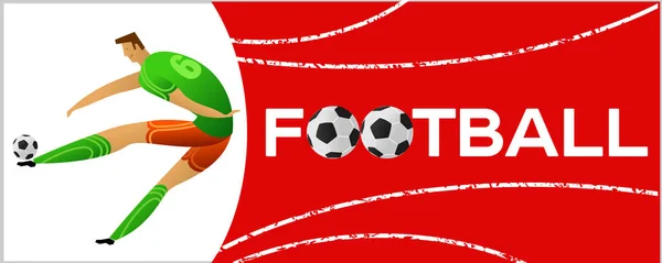 Banner Com Jogador Futebol Lettering Football Com Duas Bolas Jogador —  Vetores de Stock