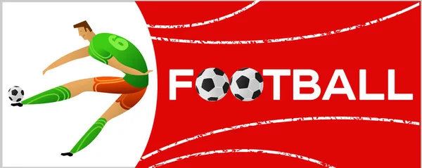 Banner Com Jogador Futebol Lettering Football Com Duas Bolas Jogador — Vetor de Stock